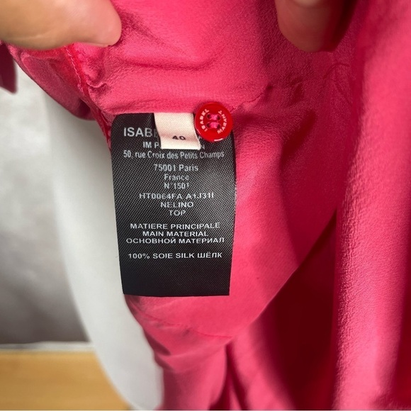 Isabel Marant Nelino Shirred Silk Crop Blouse Paradise Pink Women's Size 40 US 8 - Picture 9 of 12